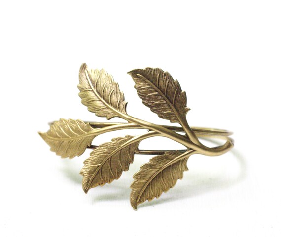 Leaf bracelet cuff brass woodland leaves branch natural bridal