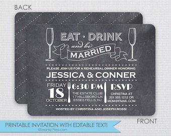 Rehearsal dinner invitation- Eat, Drink, and be Married - DIY - Instant Download & Editable File - Personalize at home with Adobe Reader