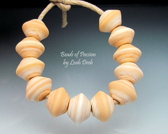 Handmade Glass Beads of Passion Leah Deeb Lampwork - 12 Earthy Ivory Bicones