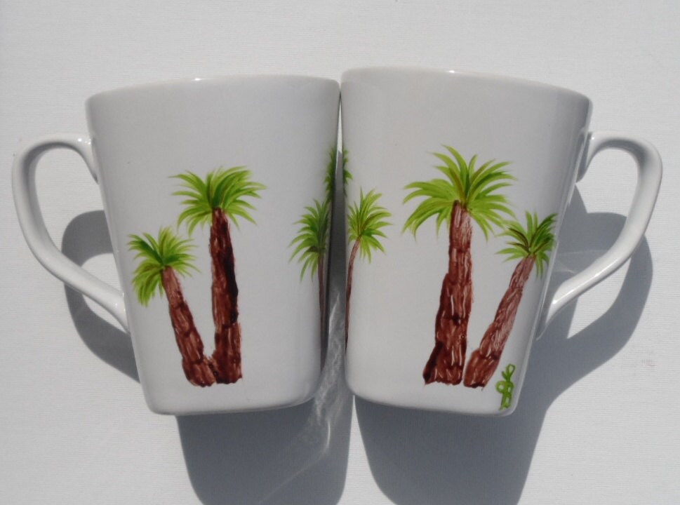 Palm Tree Cups Palm Tree Mugs Hand Painted Cups Palm Trees