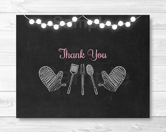 Pink BBQ Baby Shower Thank You Card / Pink BBQ Baby Shower / BabyQ Shower / Folded Template / PRINTABLE Instant Download