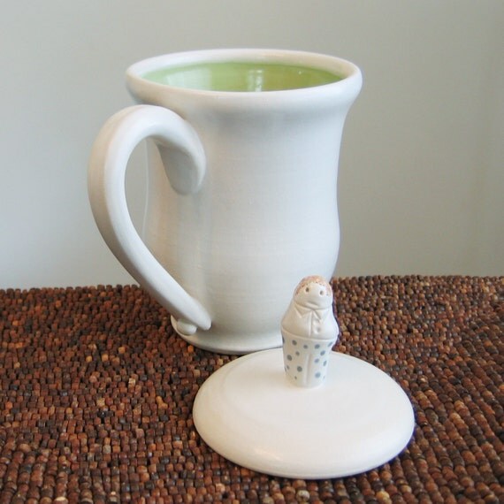 Lidded Mug for Steeping Tea Covered Coffee Cup by KarinLorenc