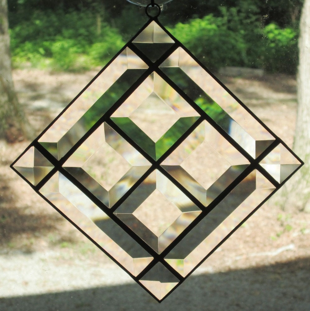 Stained Glass Suncatcher Beveled Clear Glass Square