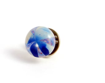Tie Tack, Blue Cream Swirl Lapel Pin, Nautical Gift for Him Father Man Dad or Dude