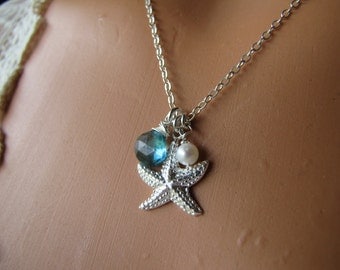 Starfish Necklace, Sterling Silver Gemstone Jewelry