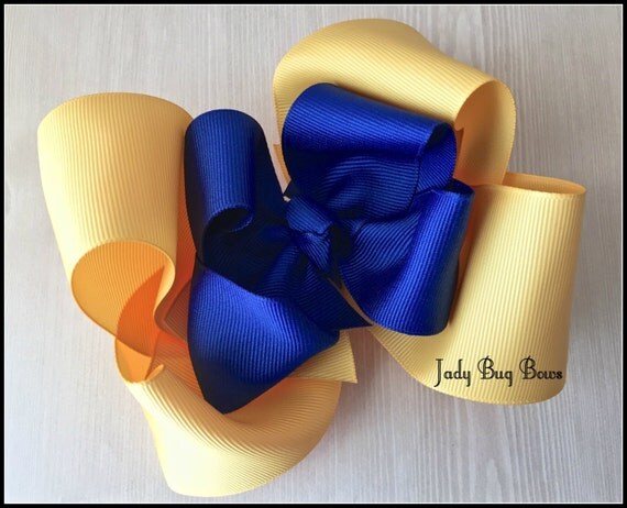 1. Royal Blue and Gold Hair Bow Set - wide 1