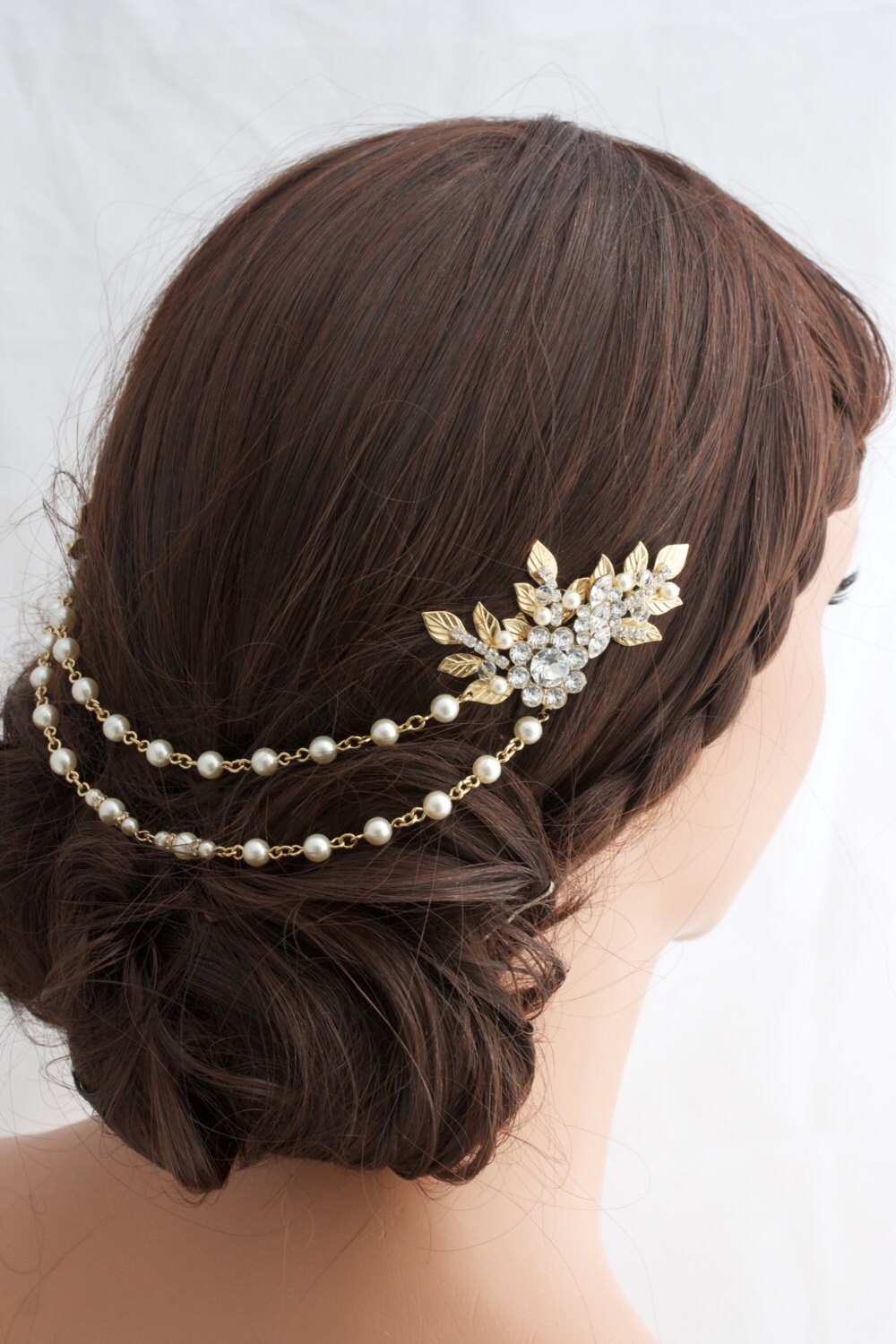 Gold Hair Chain Wedding Headpiece Leaf Head Piece Draped