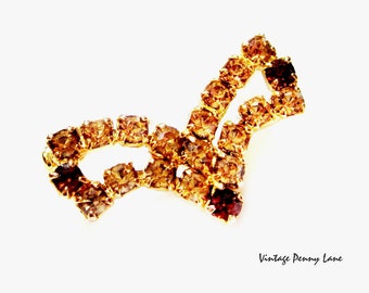 Amber Rhinestone Brooch, Vintage Gold Pin