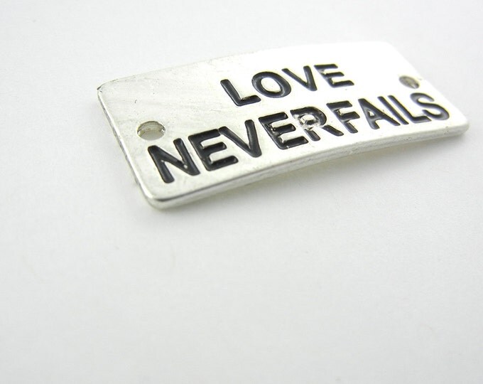 Love Never Fails Double Link Antique Silver-tone Slightly Curved Message Bar