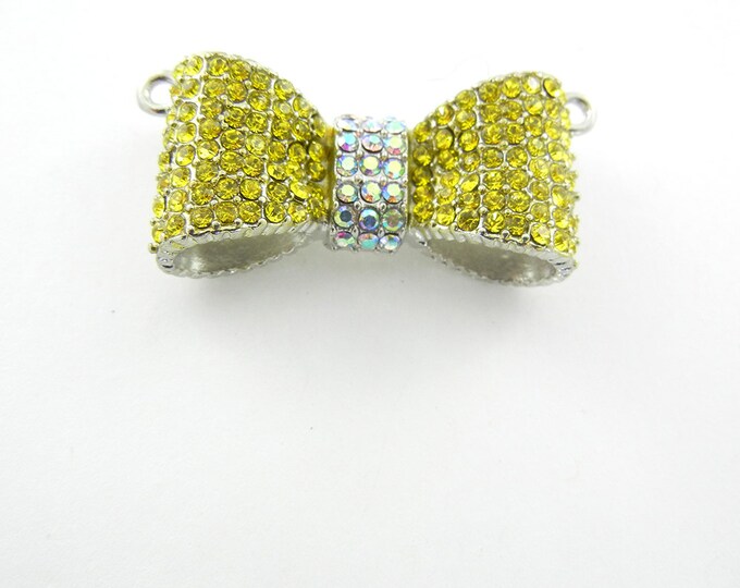 Dimensional Yellow Rhinestone Bow Pendant Double Link