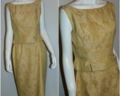 vintage 1950s brocade suit Ilene Ricky / golden yellow pencil skirt / button back blouse S