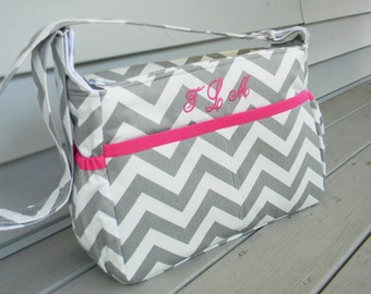Gray Chevron Diaper Bag with Monogram - Custom Your order with the Color of your choice