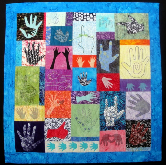 What's In Your Hand?  Quilting Fiber Arts Wall Art Hanging Batik Fabrics