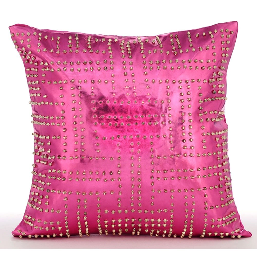 Hot Pink Pillow Cases 16x16 Square Faux Leather