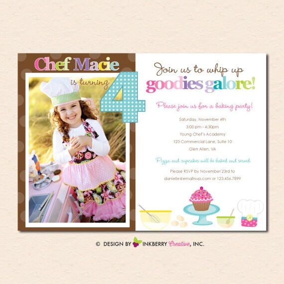 Little Chef Baking Birthday Party Photo Invitation (Digital File - Printed Cards Also Available) Il_570xn