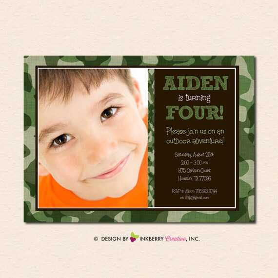Undercover Camo - Camouflage Theme Birthday Party Invitation (Digital File OR Printed Cards Also Available) Il_570xn
