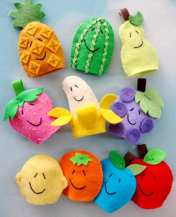 Felt Fruit Finger Puppets Sewing Pattern PDF by preciouspatterns