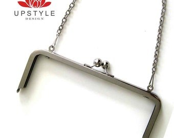 8 x 3 Metal Purse Frame with chain Nickel or Antique Brass Finish - Ships from USA