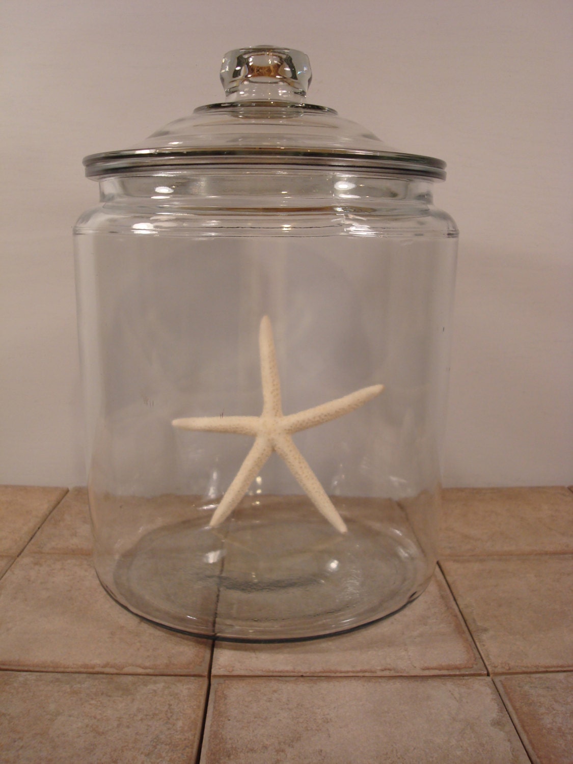 Very large weighty clear glass jar with by HeathersCollectibles