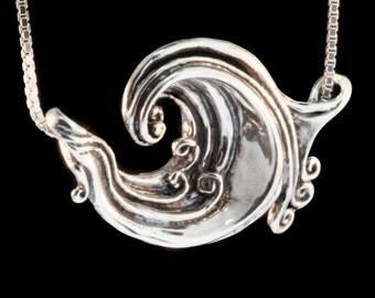 Wave Necklace Wave Art Silver Wave Jewelry Rip Curl Wave Pendant Wave Jewelry Boho Necklace Ocean Jewelry Beach Jewelry Silver Necklace