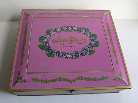 Vintage Louis Sherry Tin New York 5 Lb Box Magenta Purple