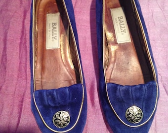 Bally Blue Suede with Gold Emblem Flats in Women's size 7.5