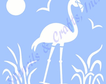 10 1/4" FLAMINGO STENCIL bird template templates stencils background pattern craft pochoir ocean sun sea new scrapbook paint art beach