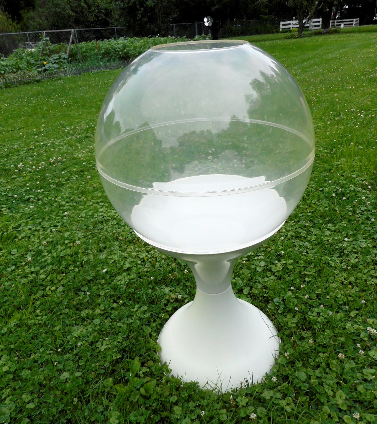Vintage 70's Large Pedestal Plastic Hourglass Terrarium