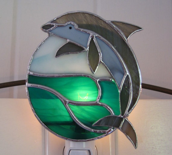 Dolphin Playing Stained Glass Night Light By Hobbymakers On Etsy 4164