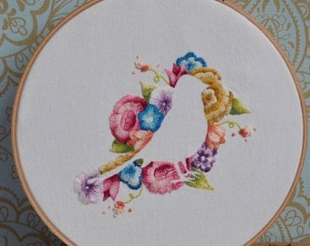 Flower & Bird Iron on Hand Embroidery Pattern
