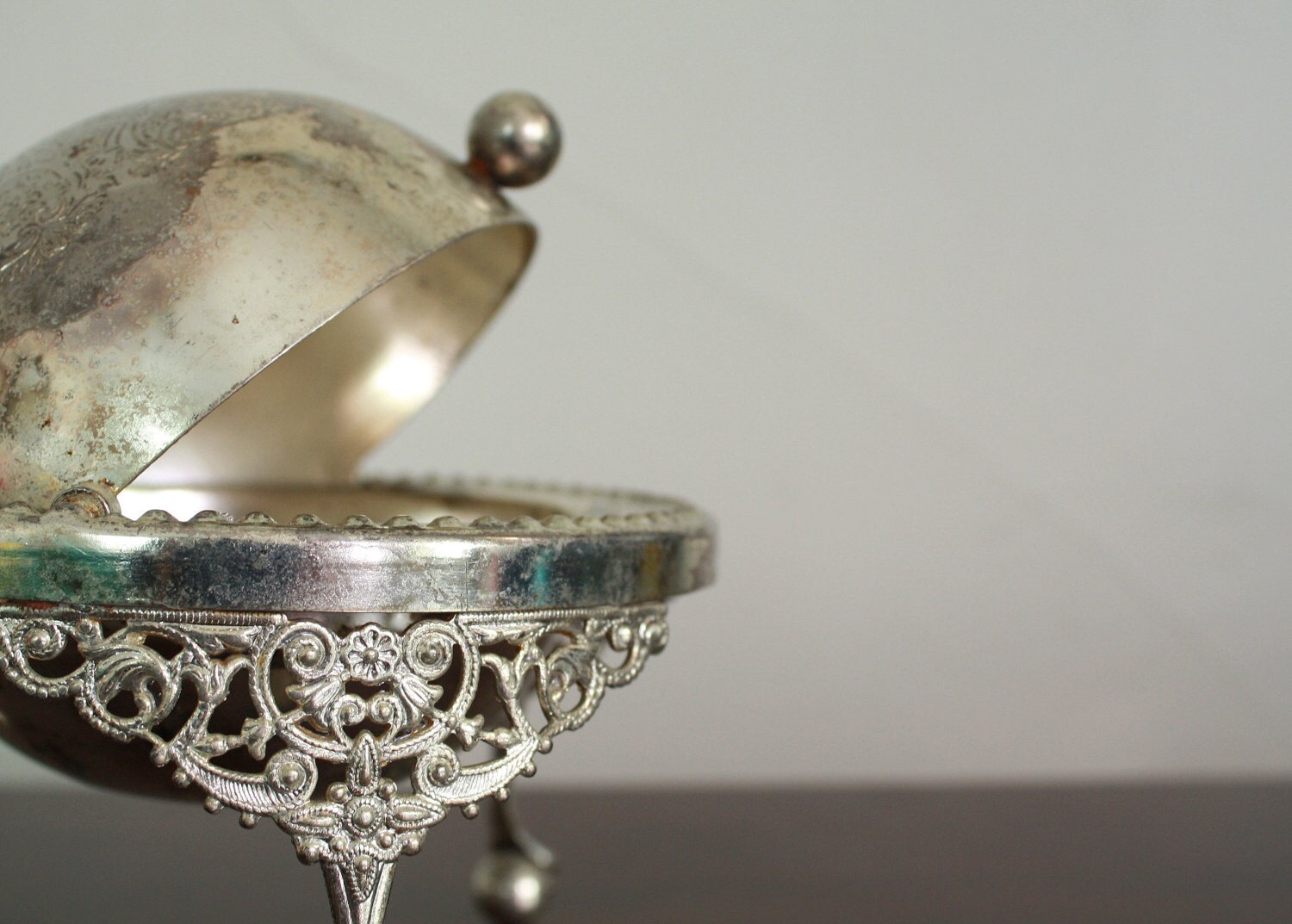 Vintage Silverplate Footed Ashtray with Lid
