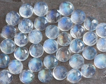 TWO Rose Cut Round Rainbow Moonstones Cabochons // 6mm Round Rainbow Moonstone Cabochon // Faceted Rainbow Moonstone Cabochons