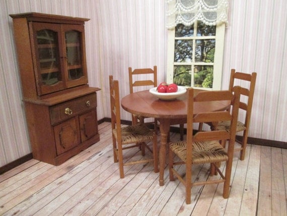 Vintage Dollhouse Dining Room Furniture Round Drop Leaf