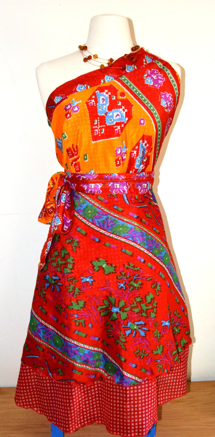 Silk Sari Wrap Skirt/wrap skirt/ many ways to by TopsyCurvyDesigns