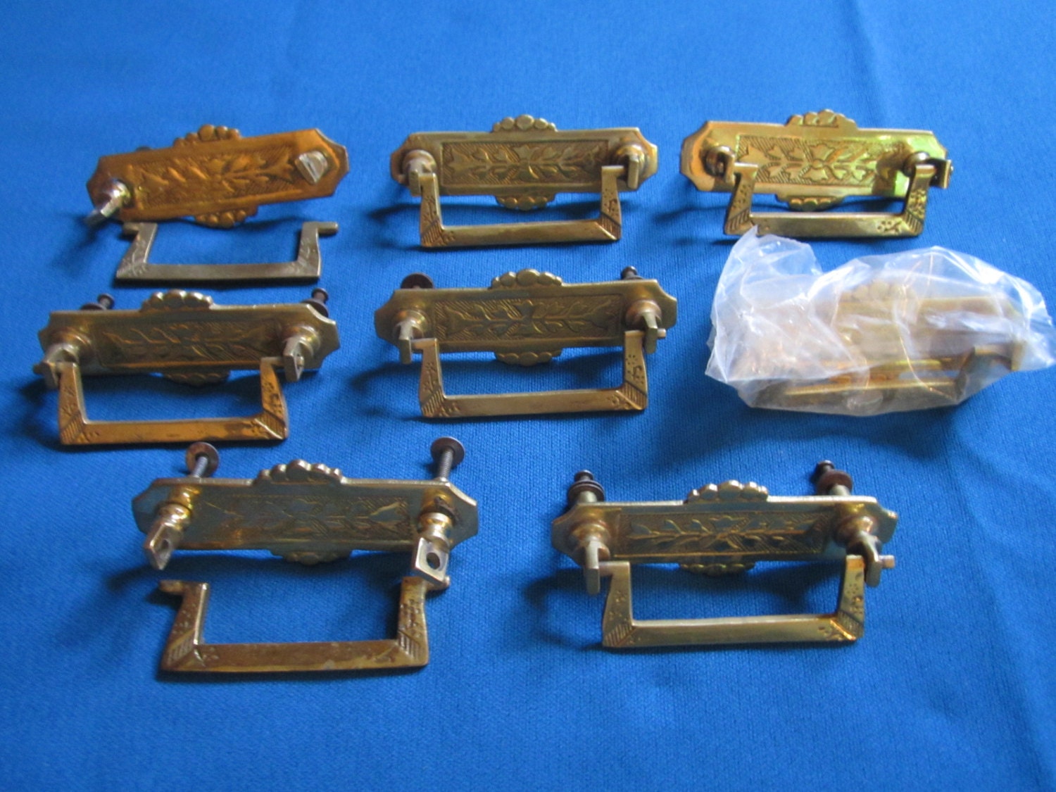 Heavy Solid Cast Brass Lot of 8 New Old Stock Eastlake Style Drawer
