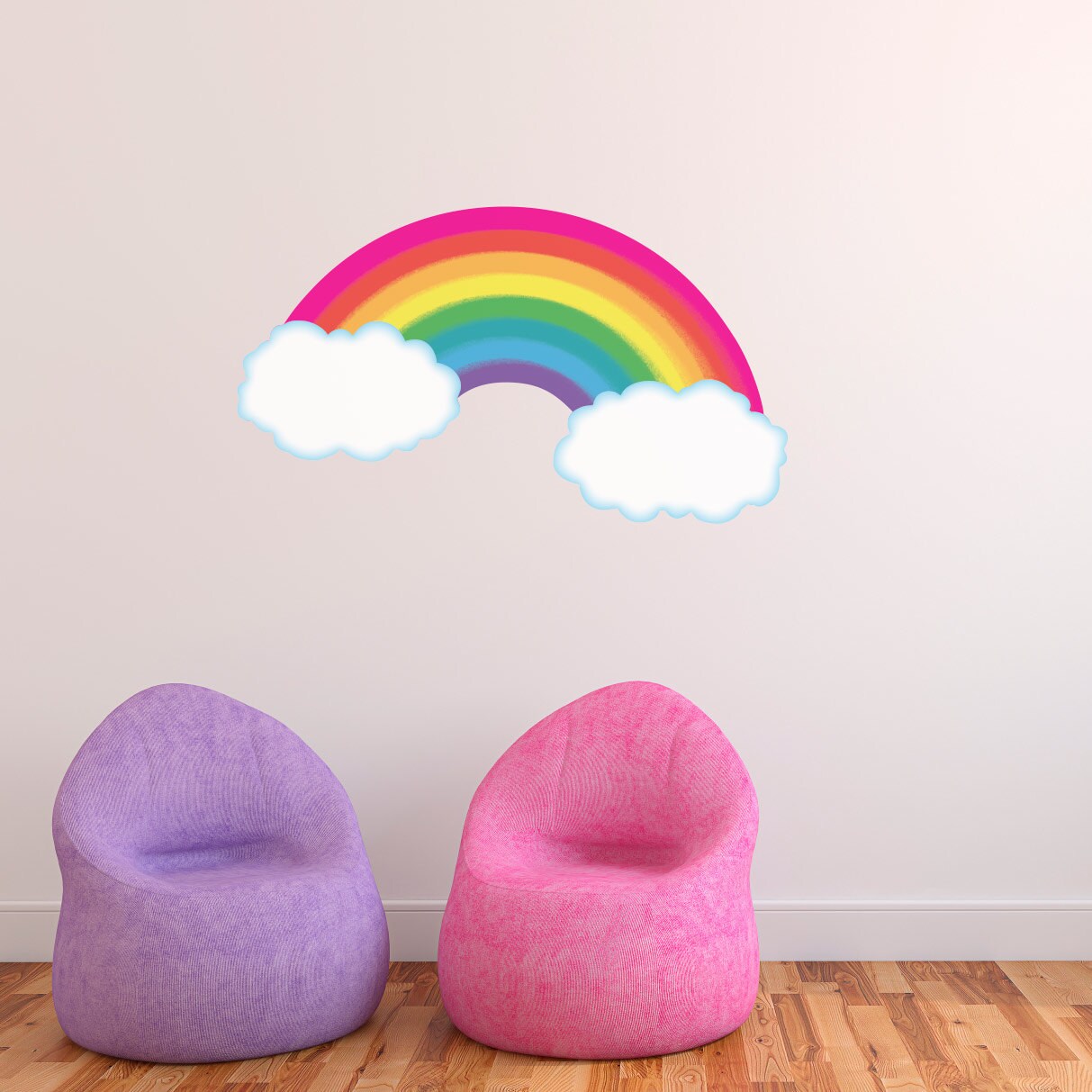Large Bright Rainbow Wall Decal with Clouds Removable and