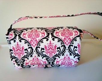 Medium Coupon Organizer /Budget Organizer Holder- Madison Black/Candy Pink Damask Fabric