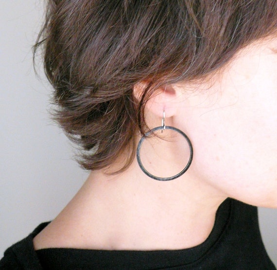 Big black hoops Black hoop earrings Black earrings by minusOne