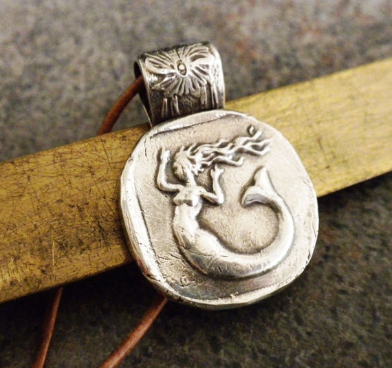 Mermaid Jewelry Silver Pendant Wax Seal Necklace by Serrelynda