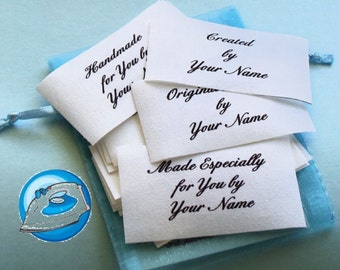Qty 28 - 1 1/4 x 1 3/4 Inch OOAK Custom Fabric Supply Iron On Labels