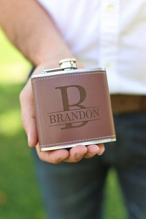 Personalized Flask Wedding, Groomsman, Best Man, Christmas, Bachelor Party Gift Decanter Leather (MMHDSR10068) by braggingbags