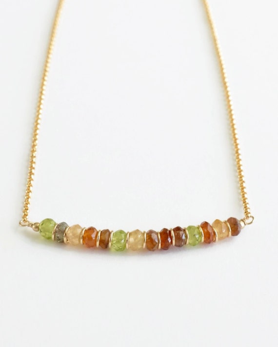 Items similar to Multi Gemstone Necklace / Gemstone Bar Necklace / Gold ...