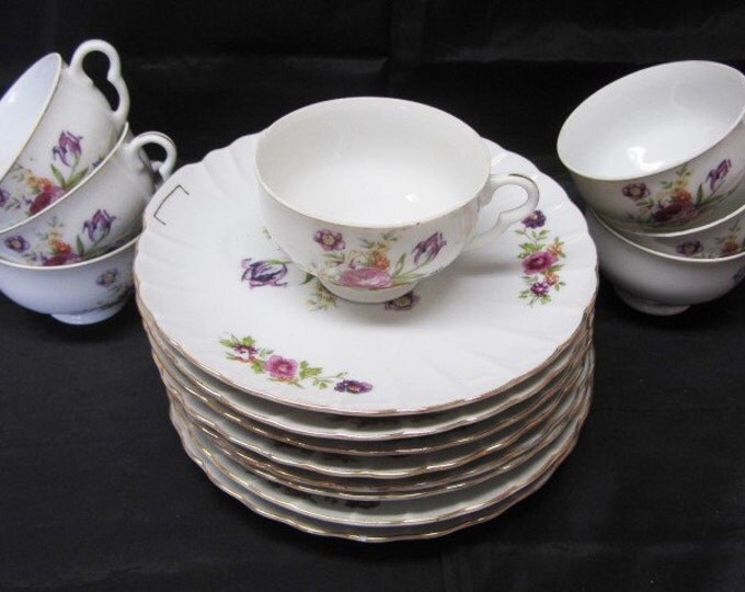 Vintage Tea Serving Set Complete with Cups and Serving Dishes, Floral Pattern Tea and Dessert Set, China Set For Dessert