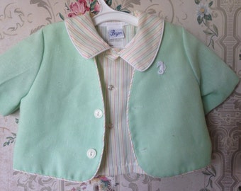 Newborn boy shirt and jacket set woth stripes and seahorse applique 0-3m