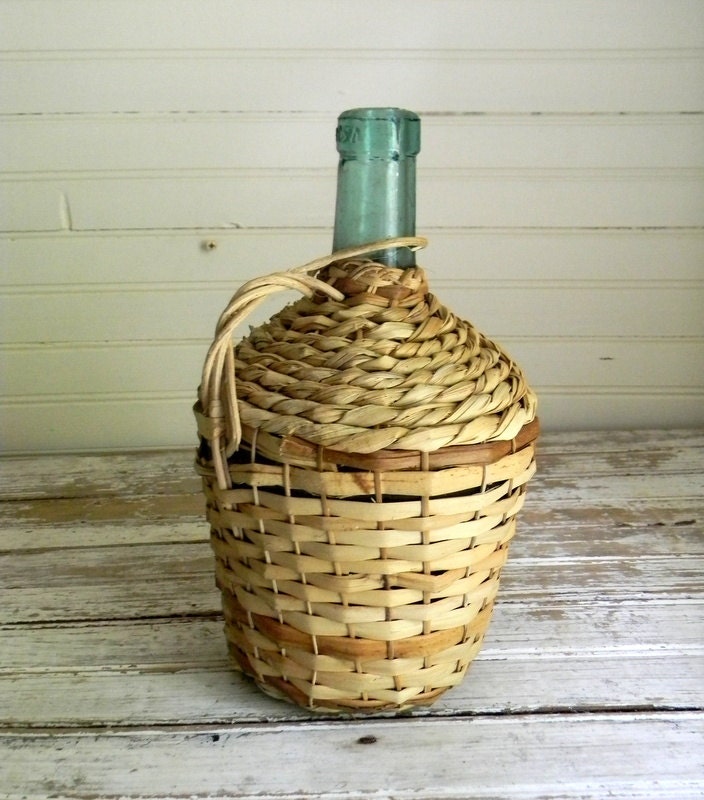 Vintage Wine Bottle Wicker COvered Demijohn by CarolinaVintageCo