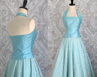 ... Semi Formal Dress Exposed Back Prom Dress Halter Dress 1950s Extra