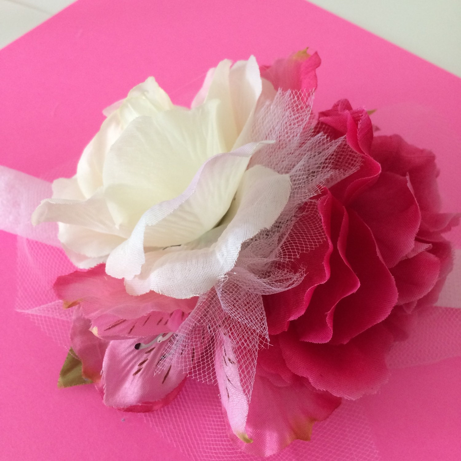 Wrist Corsage Hot Pink Light Pink White Rose Lily Silk
