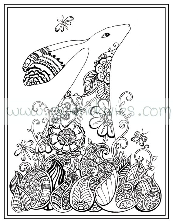 Easter activity, colouring in PDF download Hare rabbit tree dragonfly henna zen mandalas garden 