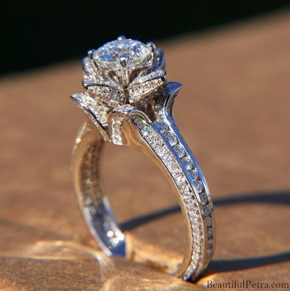 gorgeous unique flower rose diamond engagement ring egl certified 311 carat 14k white - Custom Made Wedding Rings gorgeous unique flower rose diamond engagement ring egl certified 311 carat 14k white - Custom Made Wedding Rings