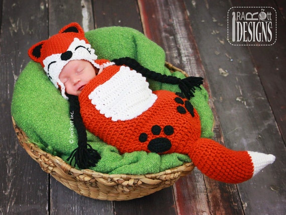 CROCHET PATTERN Roxy the Baby Red Fox Hat & Sleeping Bag Set Crochet Pattern in PDF